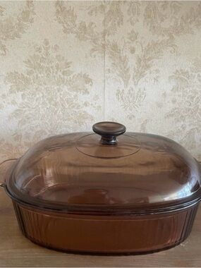 Vintage Pyrex Amber Brown Glass Covered Casserole